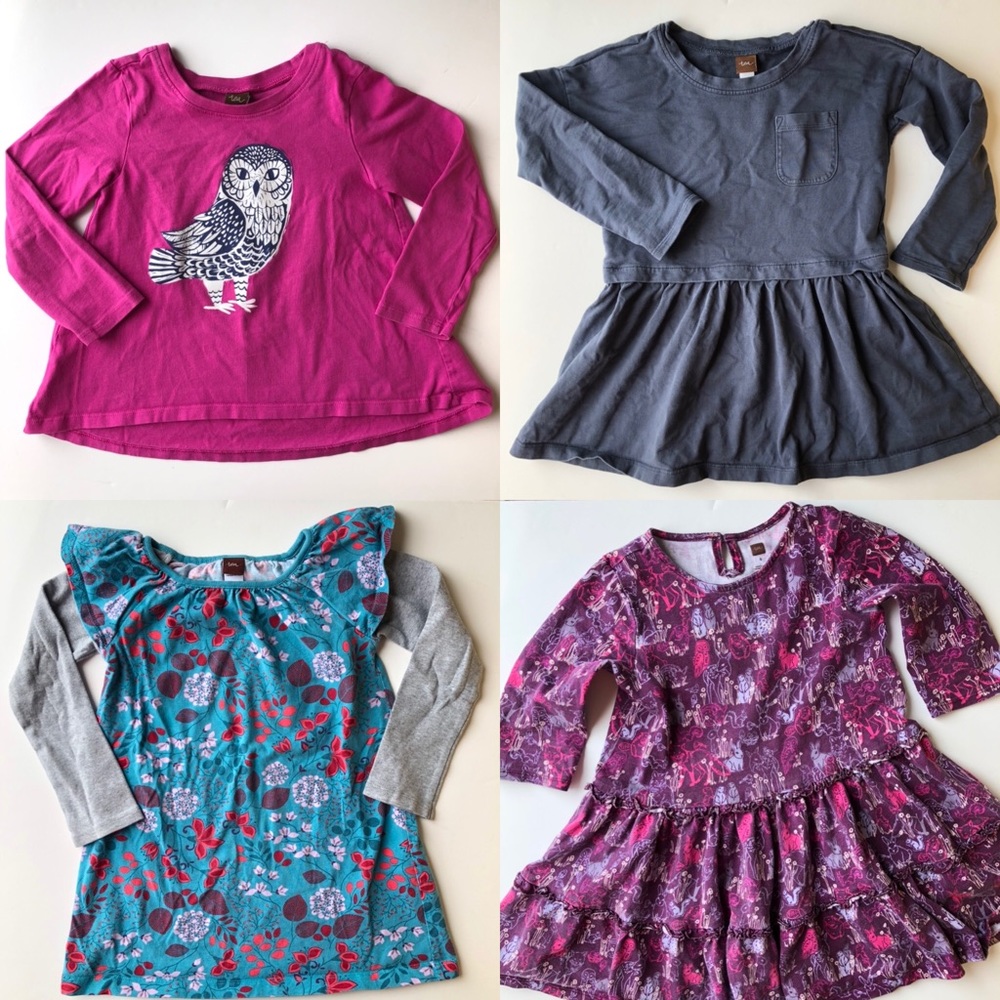 Lot/bundle of 4 Girls' Tea Collection Dresses/Tops